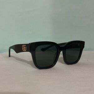 Gucci GG0998S 001 Black Rectangle Oversized Sunglasses with Gold Accents